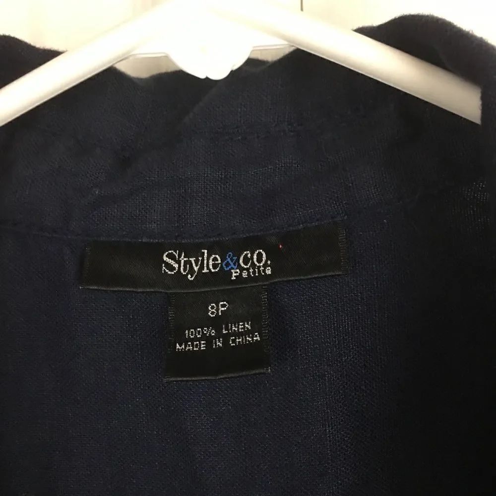 Style & Co Petite Navy Linen Blouse - Picture 2 of 3